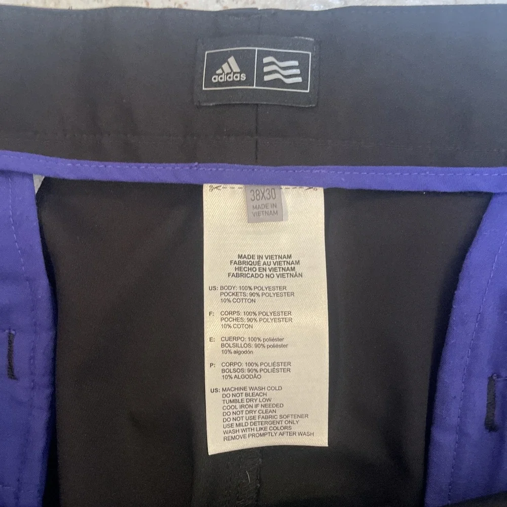 Adidas Golf Men's 38x30 Black Performance Stretch Pants Athletic Flat Front